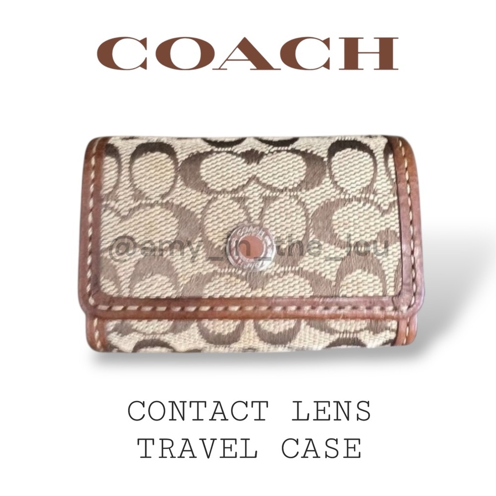 Coach Beige Brown Signature Canvas Contact Lens Travel Case